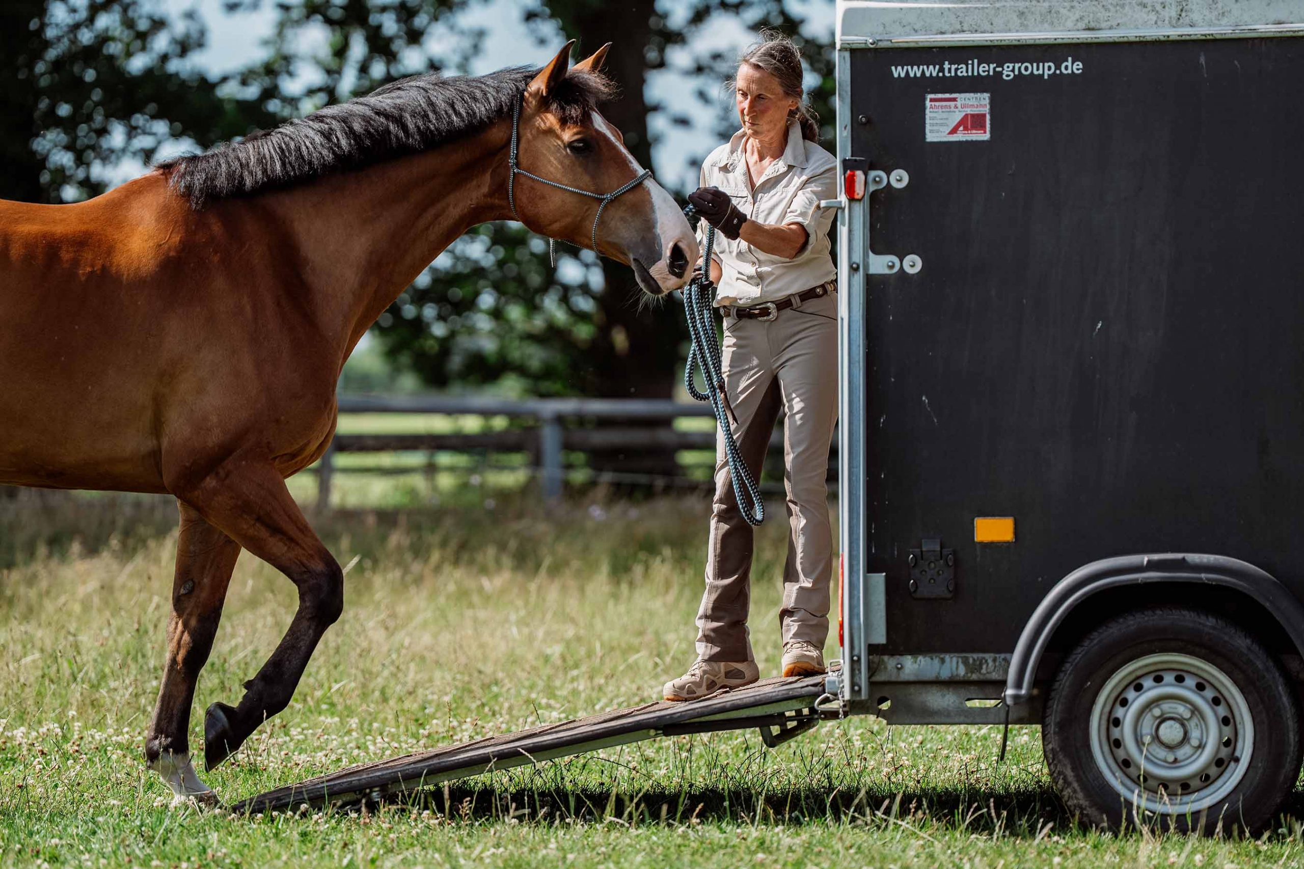 Nachhaltiges Verladetraining mit Lucky. Anne Pobell schickt ihn mit Ruhe in den Hänger. Ganzheitliches Pferdetraining, Verladetraining
